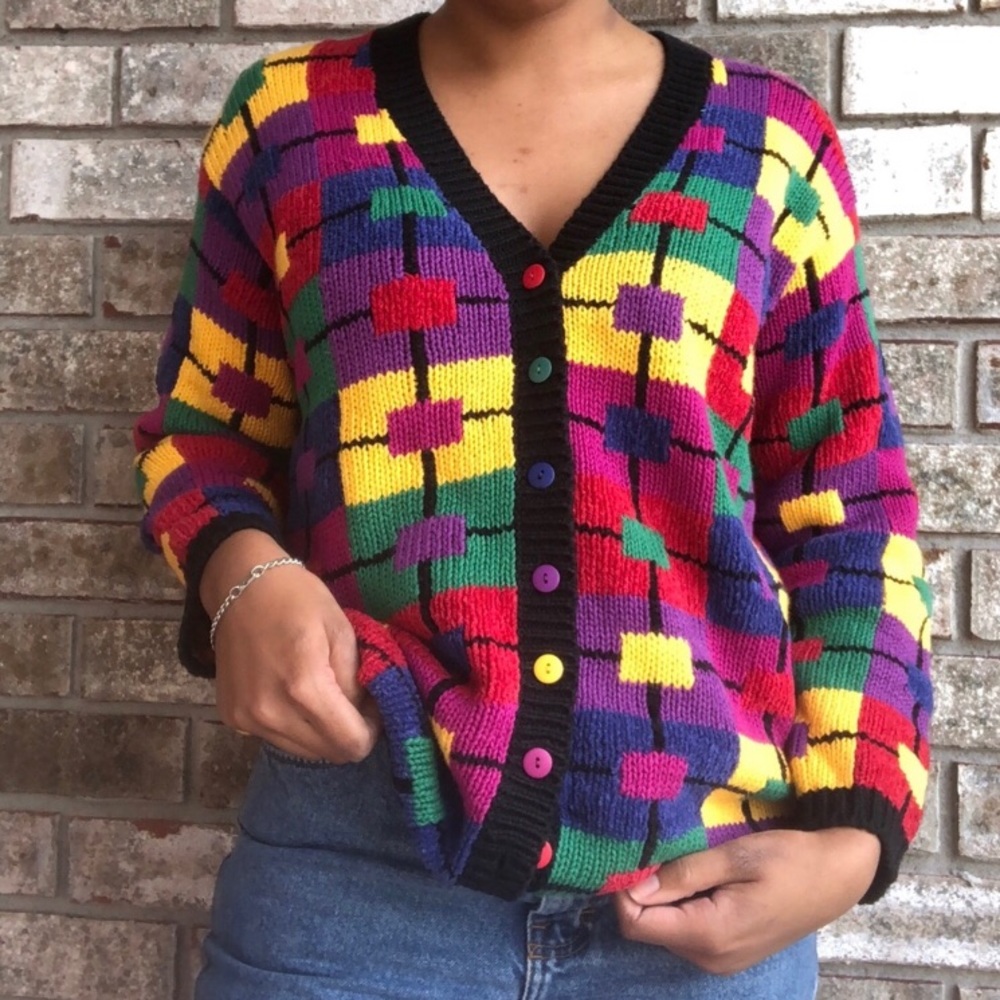 Vintage Hand Knitted Multicolored Sweater
